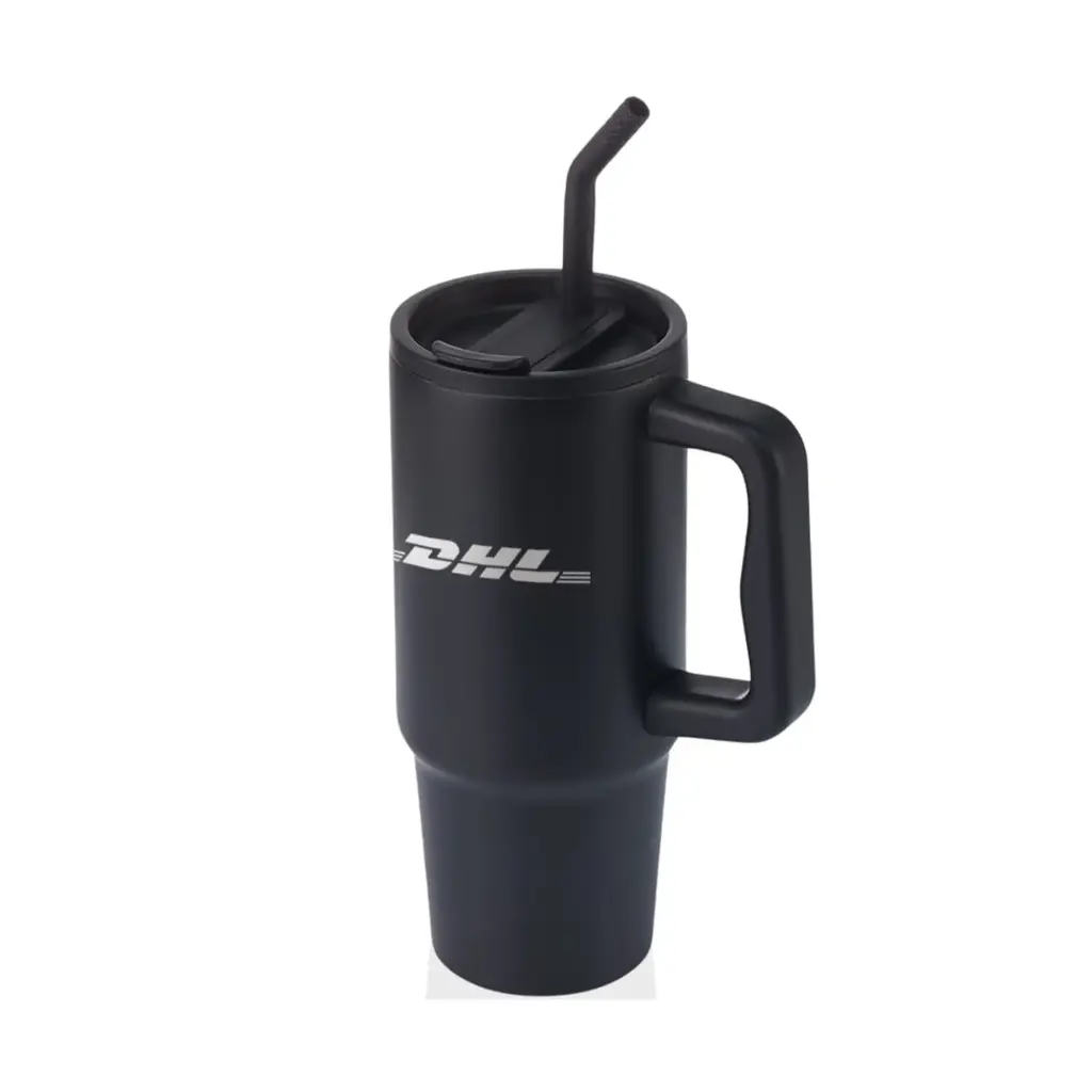 DHL BERN - Recycled Stainless Steel Tumbler with Reusable Straw - Black