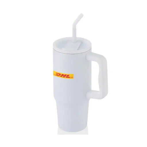 DHL BERN - Recycled Stainless Steel Tumbler with Reusable Straw - White